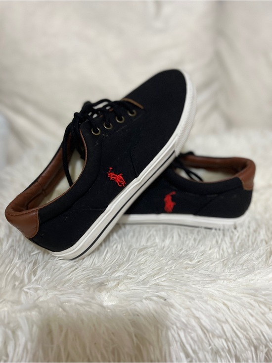 Polo Ralph Lauren Other - Polo by Ralph Lauren Black Canvas Sneakers Brown Collar Red Logo Very Clean!